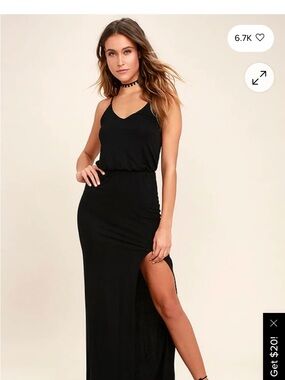 Lulu's Black Sleeveless V-Neck Maxi Dress with Side Slit